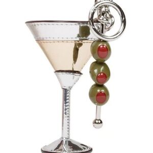 NEW - Michael Kors Silver & Gold Martini Glass Keychain with Olive Charms
